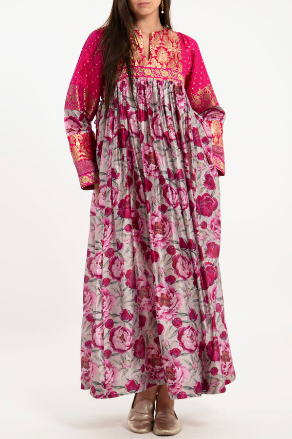 Linda Silk Pink & Silk Brocade Dress