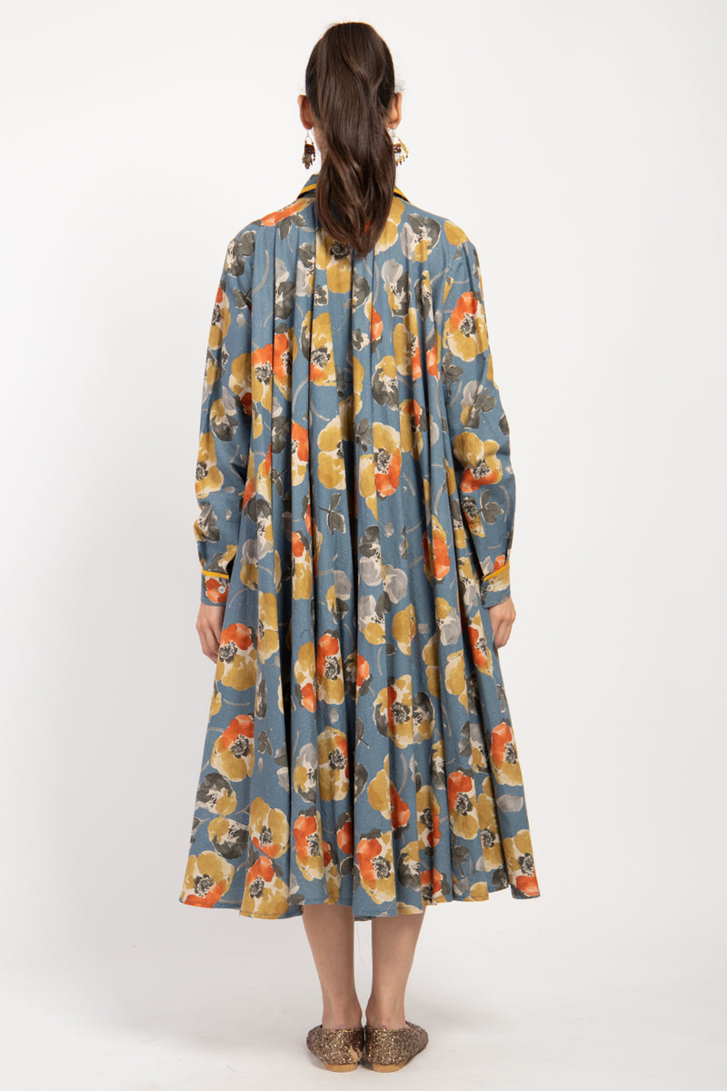 Bahiya Cotton & Linen Blue Floral Dress