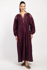 Assia Silk Burgundy Embroidered Dress