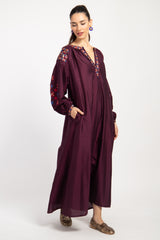 Assia Silk Burgundy Embroidered Dress