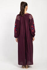 Assia Silk Burgundy Embroidered Dress