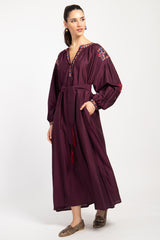 Assia Silk Burgundy Embroidered Dress