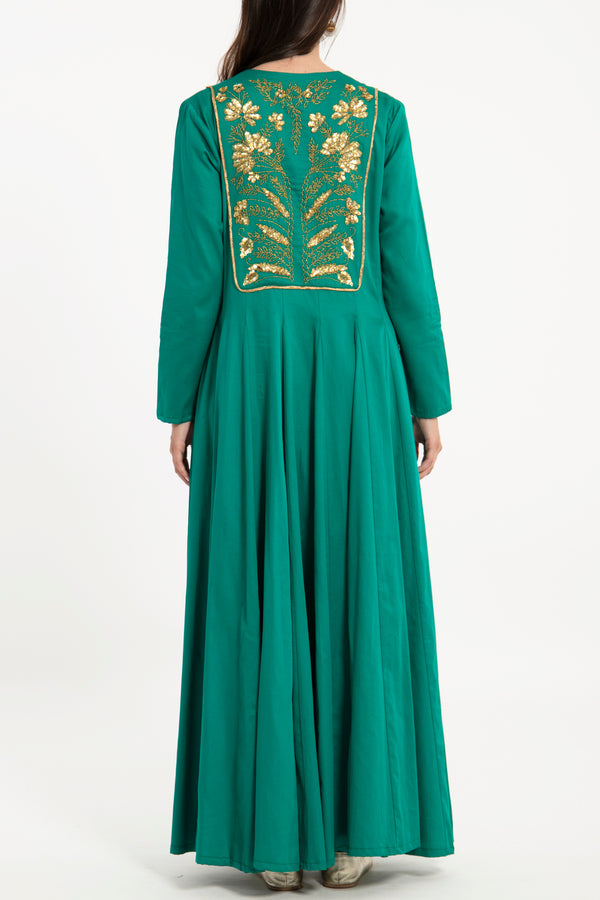 Zeina Cotton Beads Embroidered Green Dress