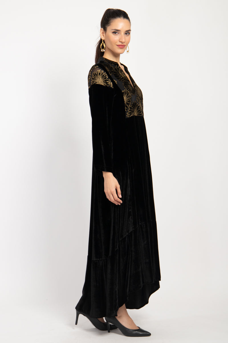 Mayada Velvet Black Devoré Flowers Dress