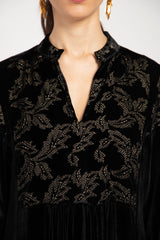 Mayada Velvet Embroidered Black & Gold Dress