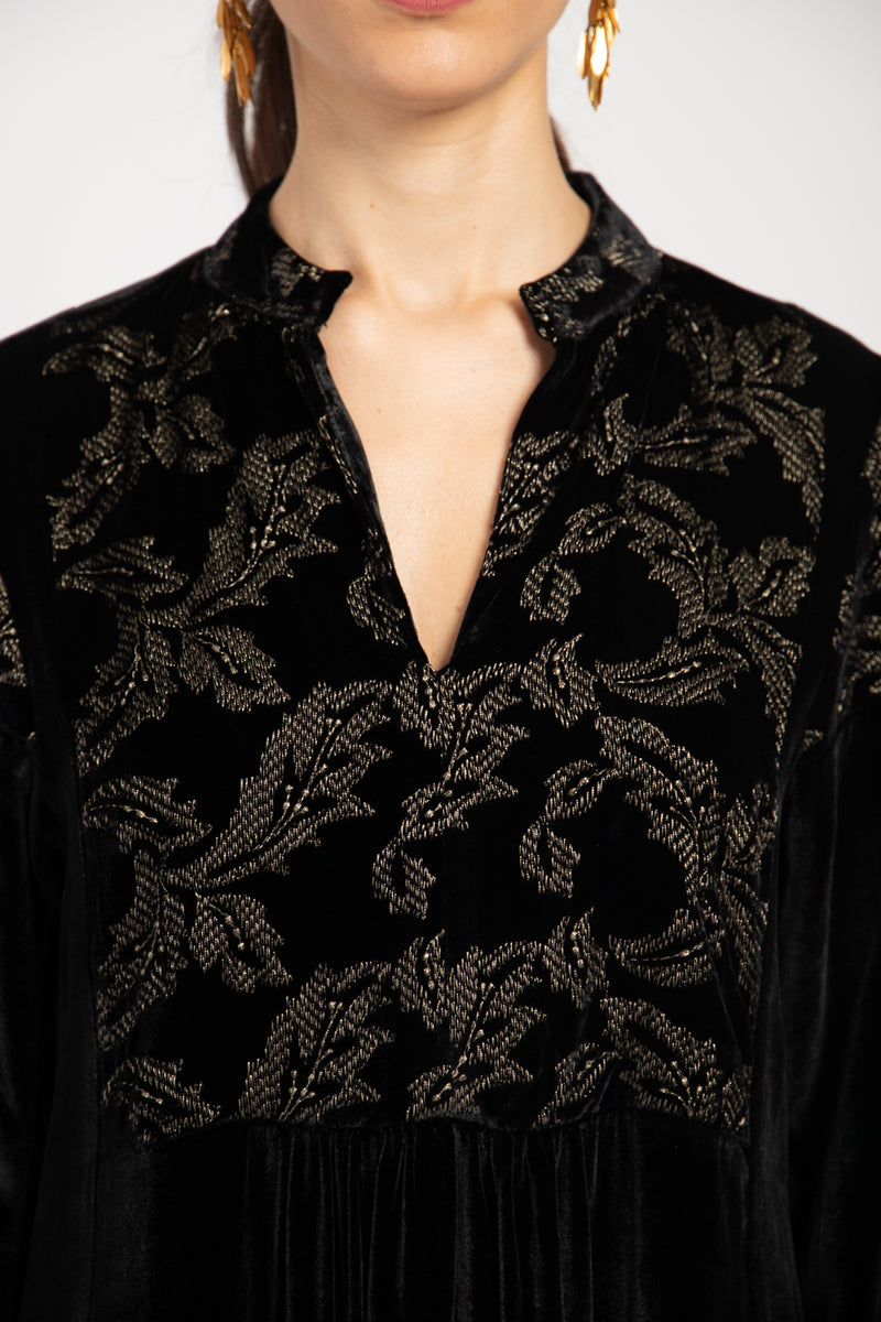 Mayada Velvet Embroidered Black & Gold Dress