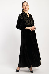 Mayada Velvet Embroidered Black & Gold Dress