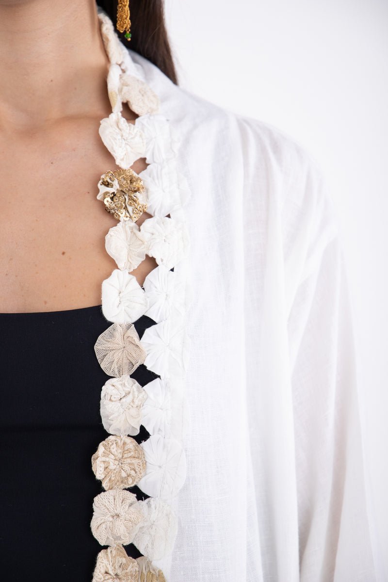 Rondelle Linen White Abaya