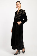 Mayada Velvet Embroidered Black & Gold Dress