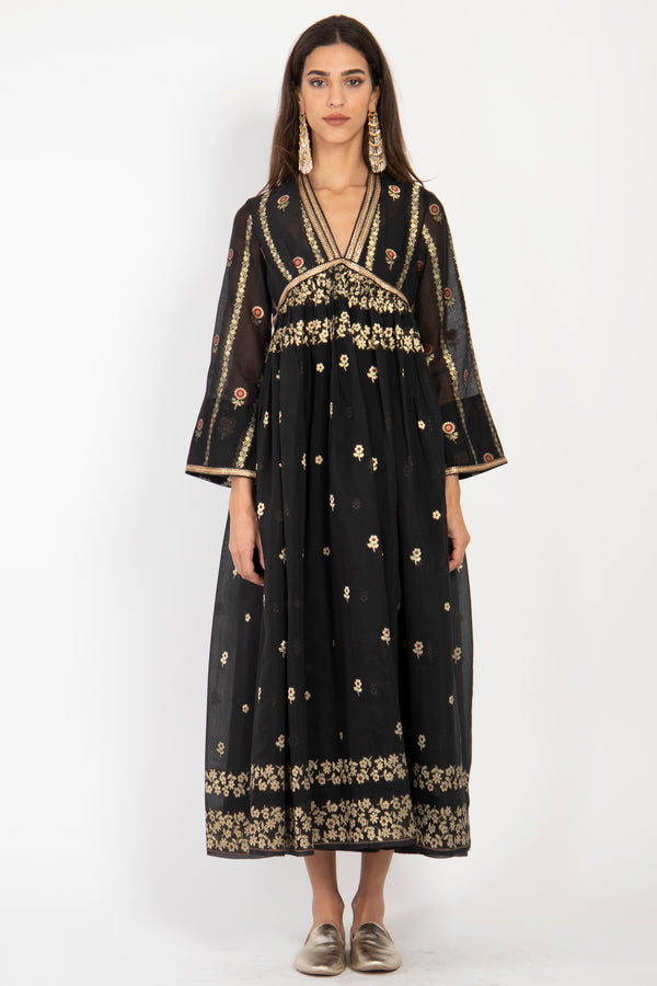 Aliaa Silk Black & Gold Dress