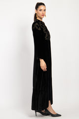 Mayada Velvet Embroidered Black & Gold Dress