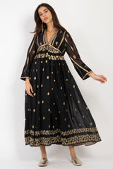 Aliaa Silk Black & Gold Dress