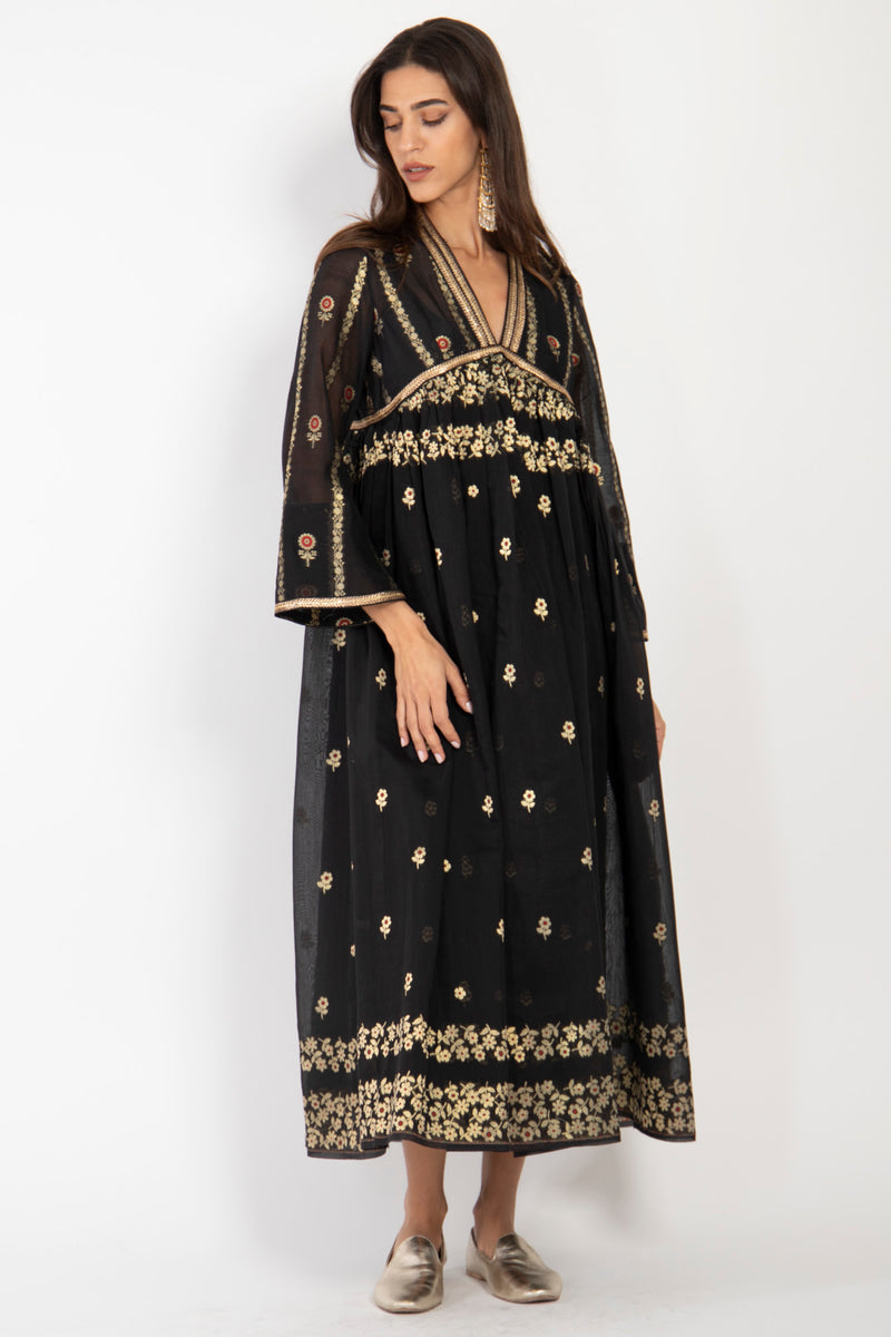 Aliaa Silk Black & Gold Dress