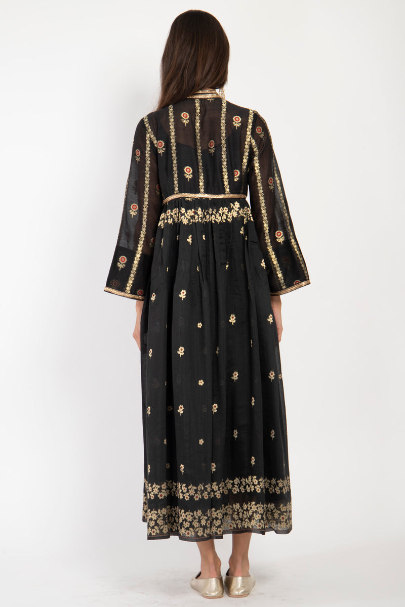 Aliaa Silk Black & Gold Dress