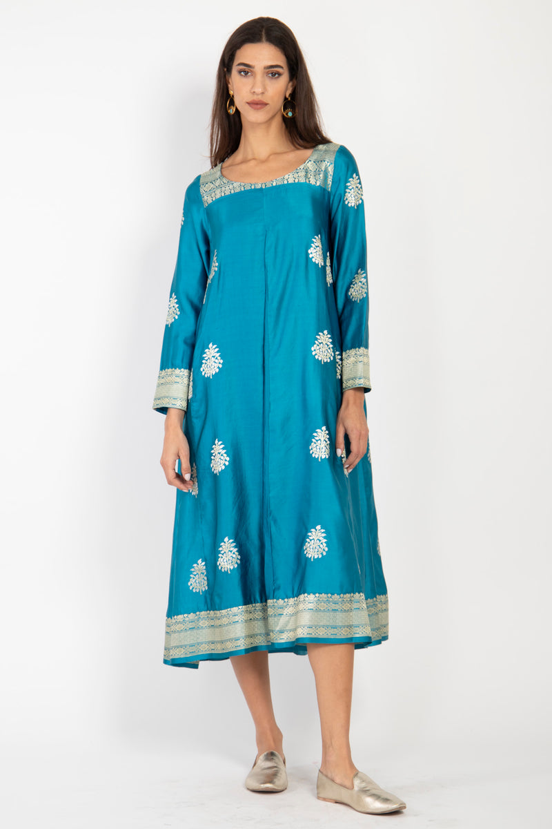 One-of-A-Kind Souraya Silk Blue Dress