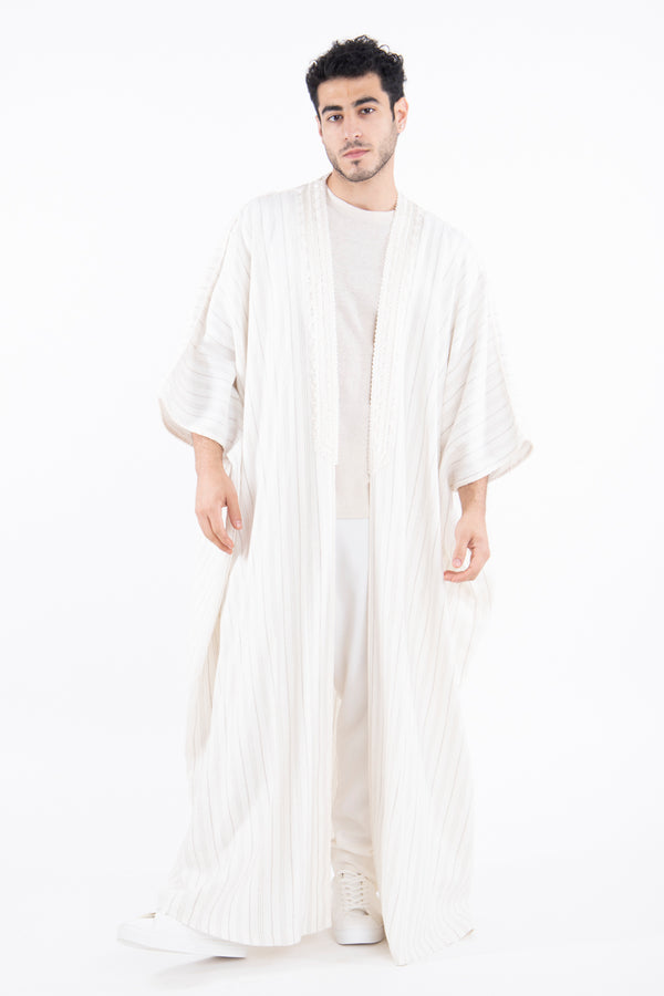 Classic Linen Striped White Abaya