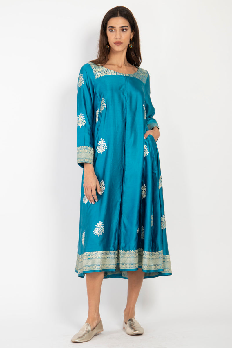 One-of-A-Kind Souraya Silk Blue Dress