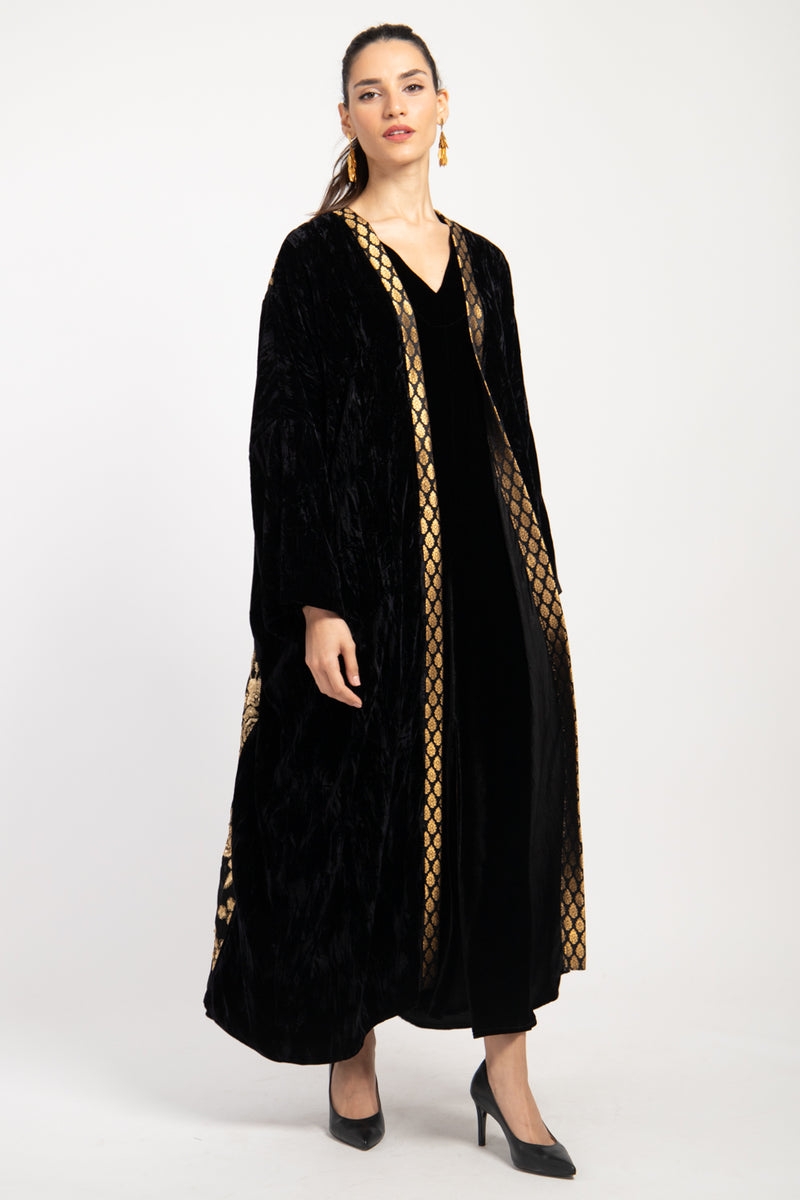 Kim Velvet Embroidered Black & Gold Abaya