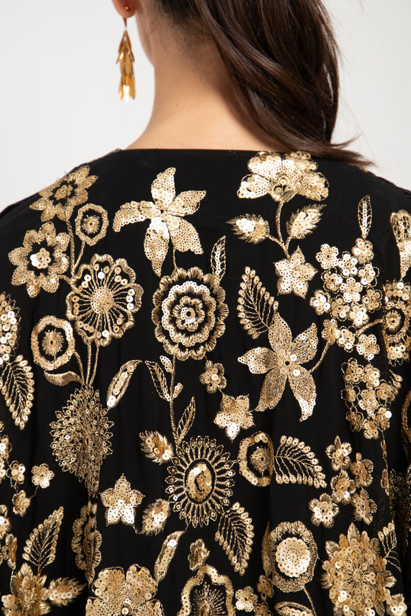 Kim Velvet Embroidered Black & Gold Abaya