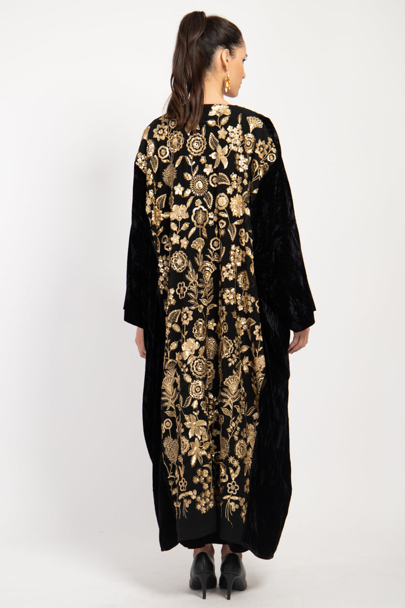 Kim Velvet Embroidered Black & Gold Abaya