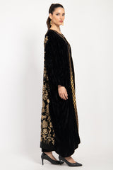 Kim Velvet Embroidered Black & Gold Abaya