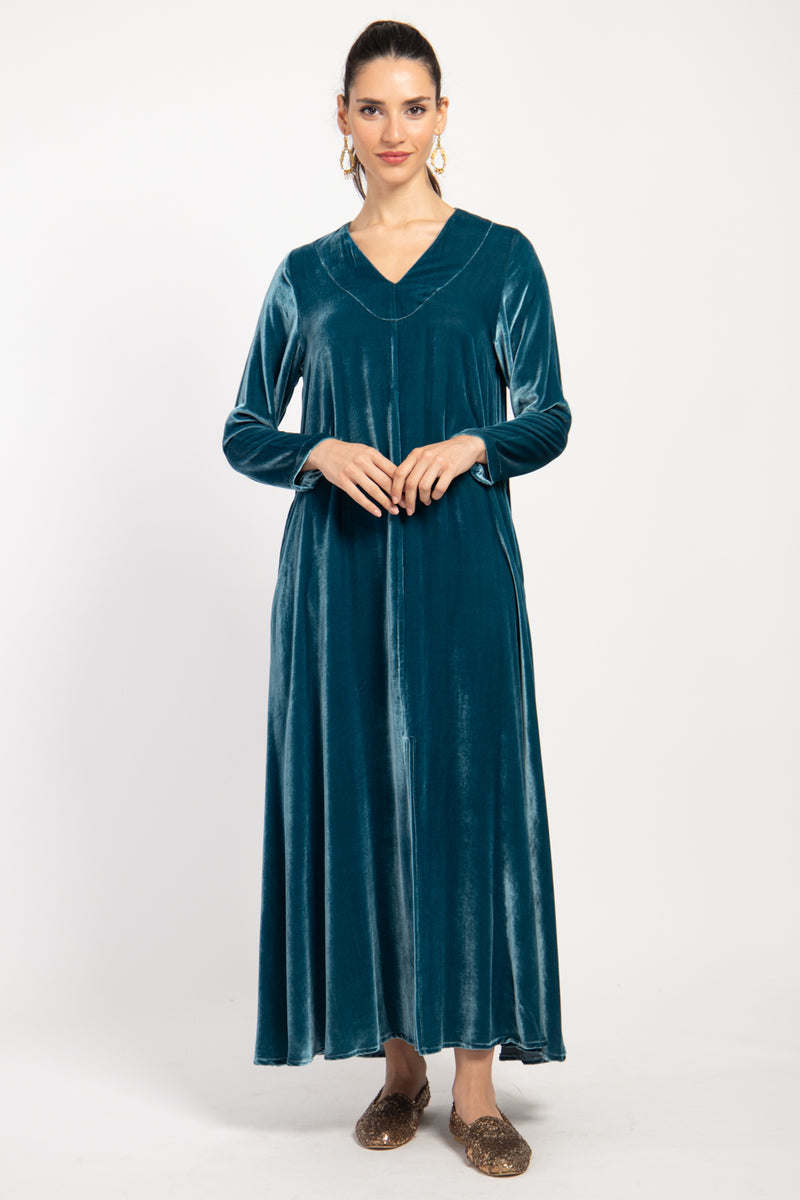 Nina Velvet Blue Petrol Dress