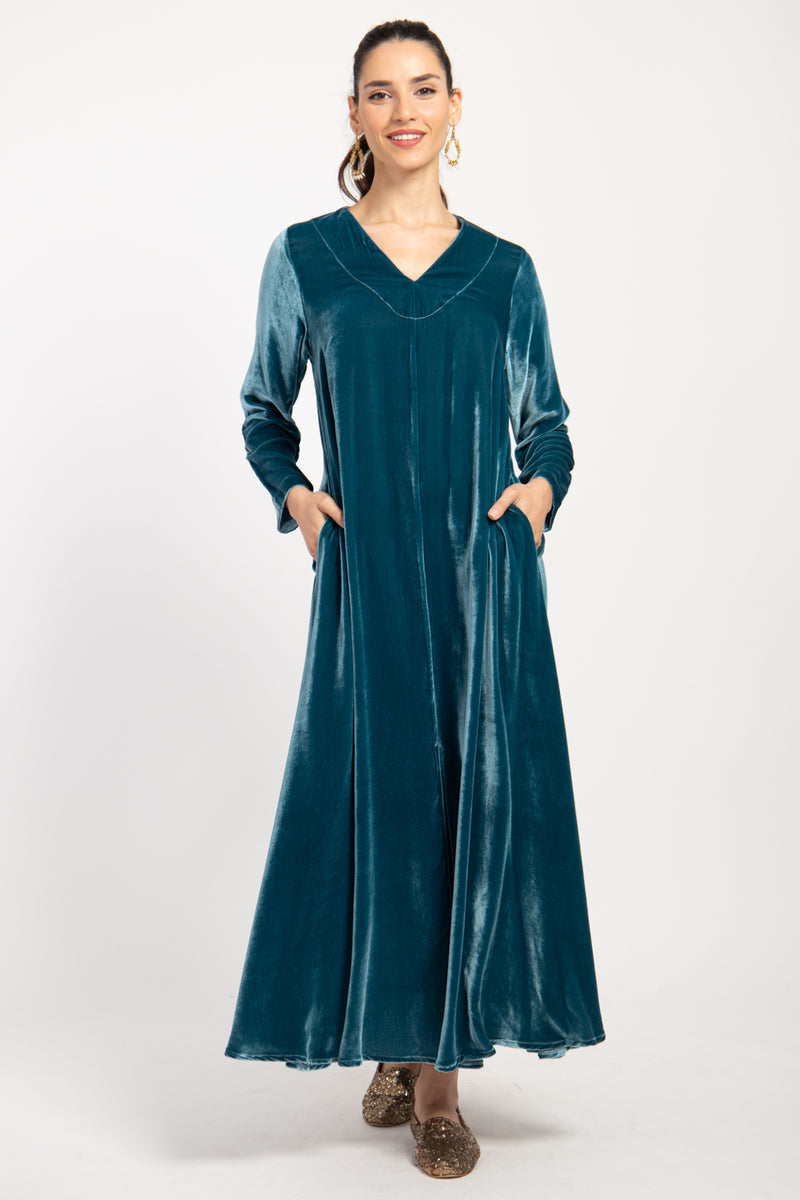 Nina Velvet Blue Petrol Dress