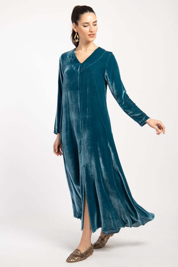 Nina Velvet Blue Petrol Dress