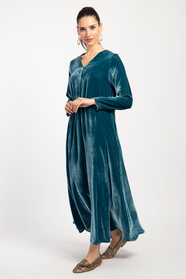 Nina Velvet Blue Petrol Dress