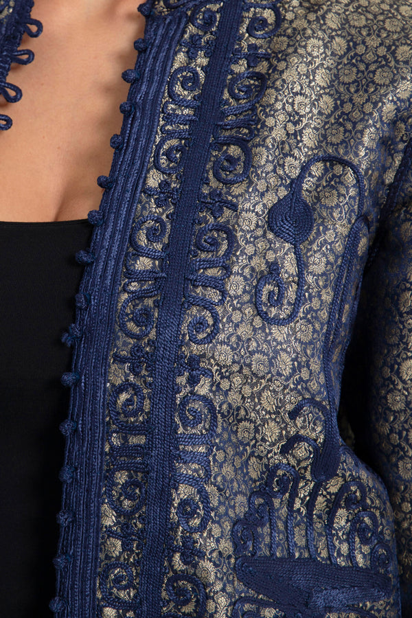 Kawas Silk Brocade Silver & Blue Jacket