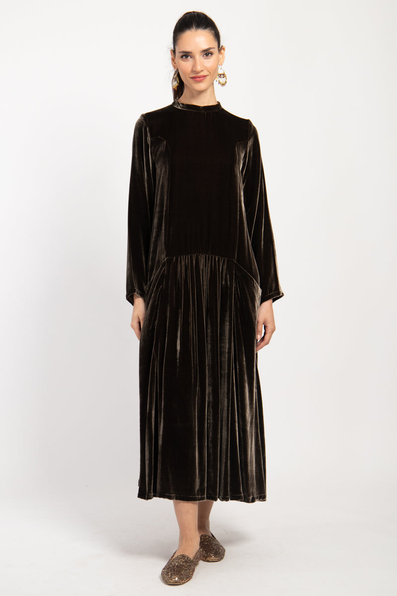 Zinate Velvet Brown Dress