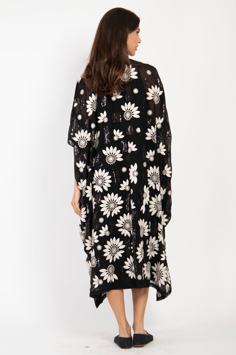 Edith Georgette Black & White Embroidered Dress