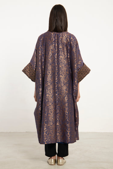 Yasma Cotton Silk Navy & Bronze Abaya