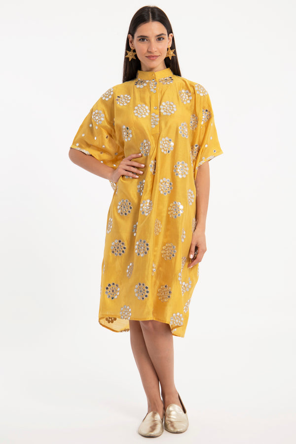 Caren Cotton Silk Yellow Floral Dress