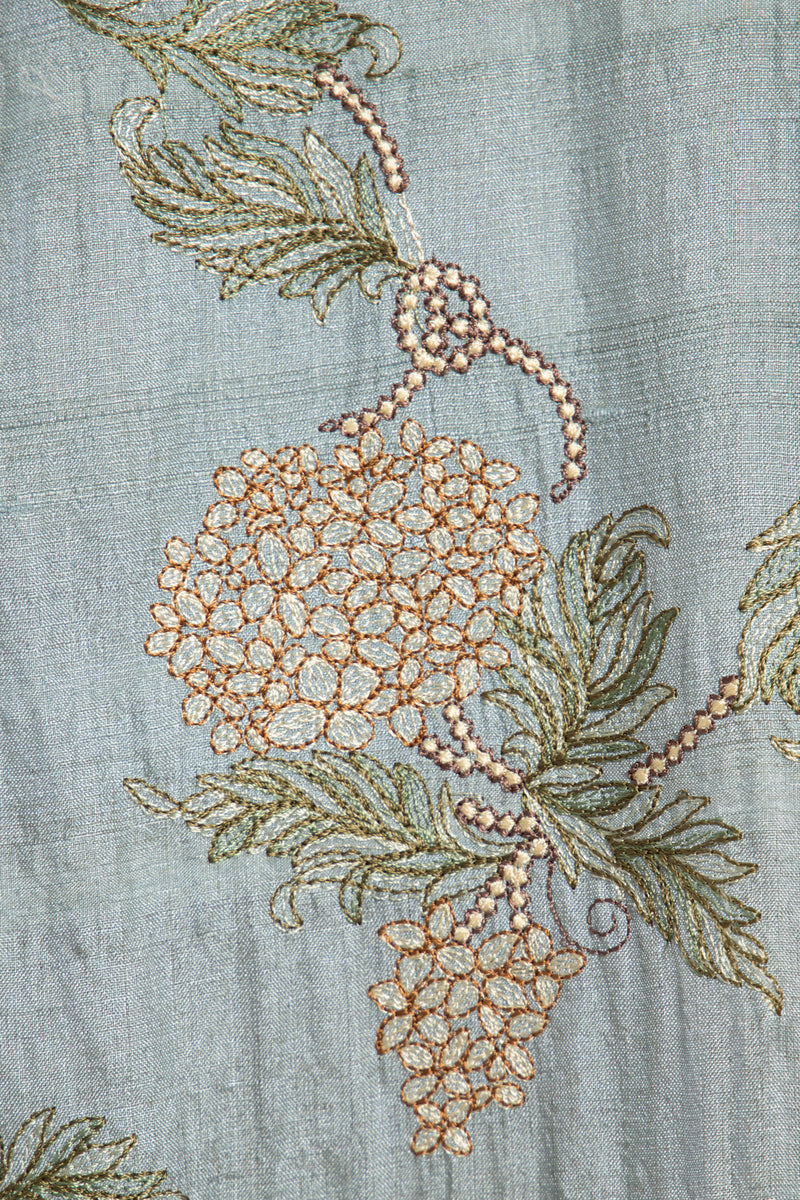 Asmahan Cotton Silk Blue Embroidered Kaftan
