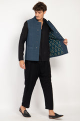 Hassan Linen & Wool Navy Gilet