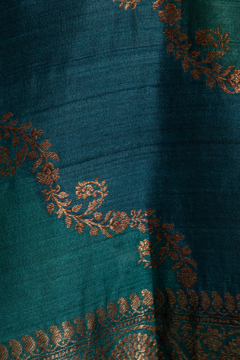 Adan Dupioni Silk Teal & Copper Kaftan