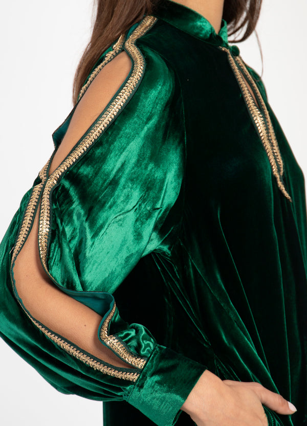 Hilal Silk Velvet Emerald Dress