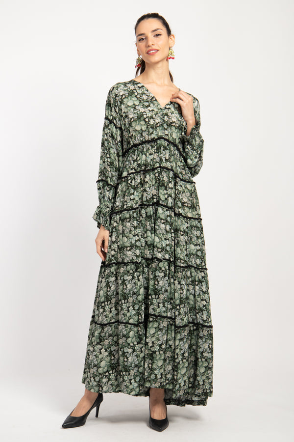 Ghadir Silk Green Floral Dress