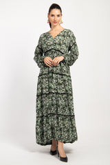 Ghadir Silk Green Floral Dress