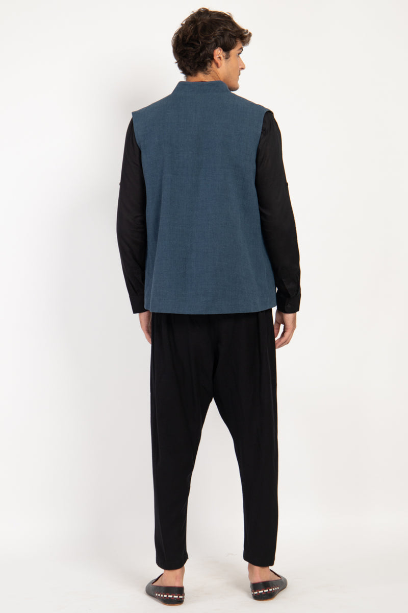 Hassan Linen & Wool Navy Gilet