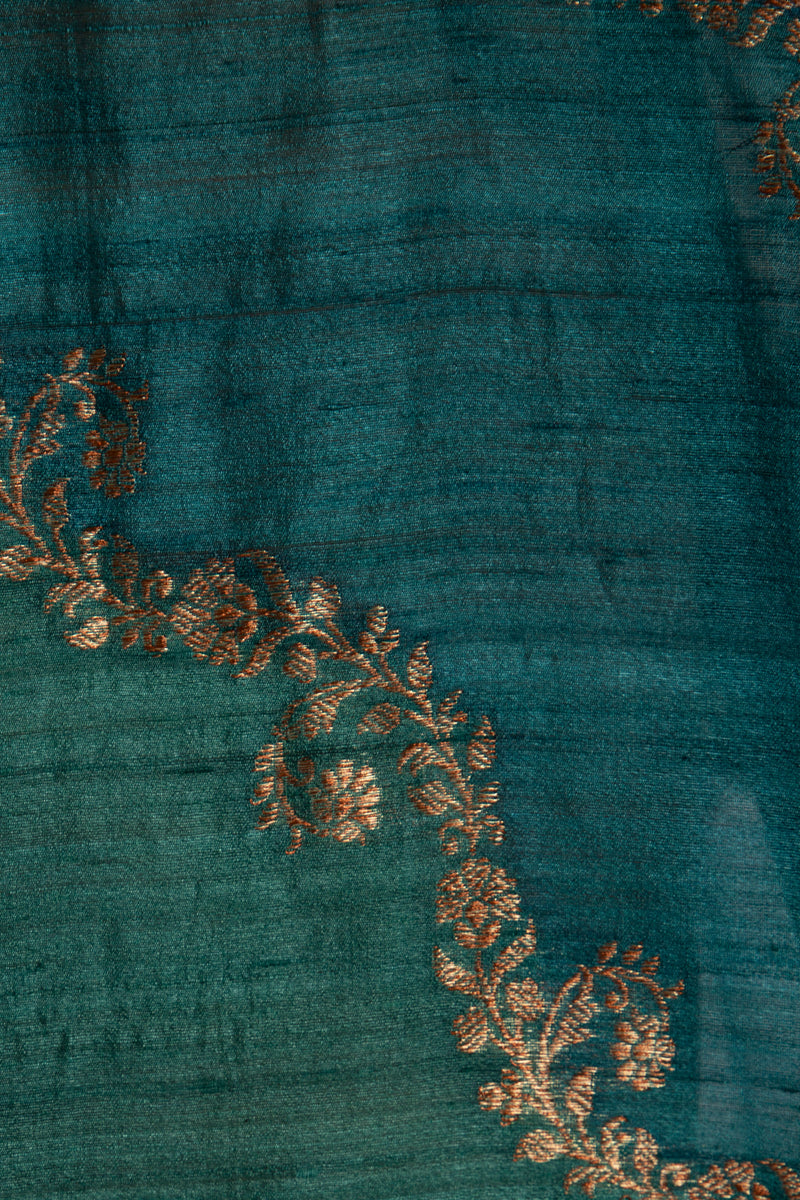 Adan Dupioni Silk Teal & Gold Kaftan