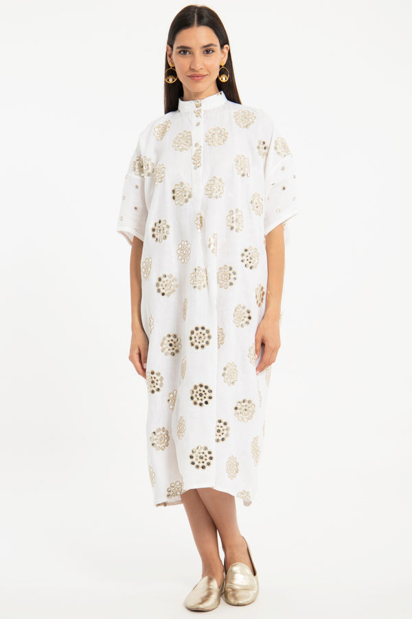 Caren Linen White Floral Dress