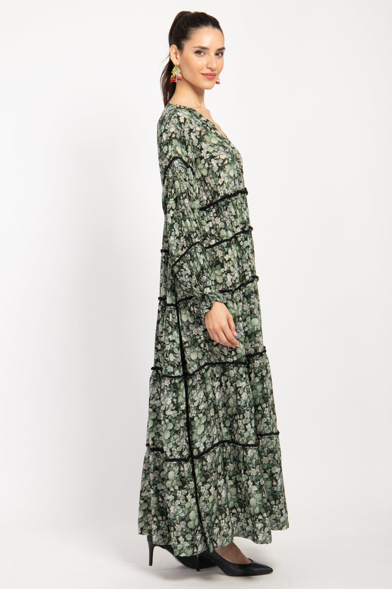 Ghadir Silk Green Floral Dress