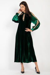 Hilal Silk Velvet Emerald Dress