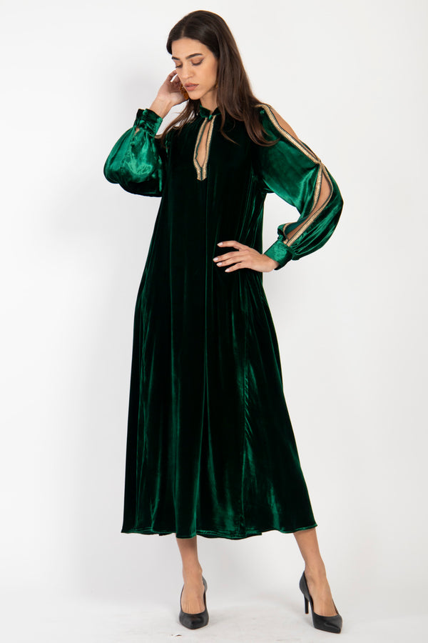 Hilal Silk Velvet Emerald Dress