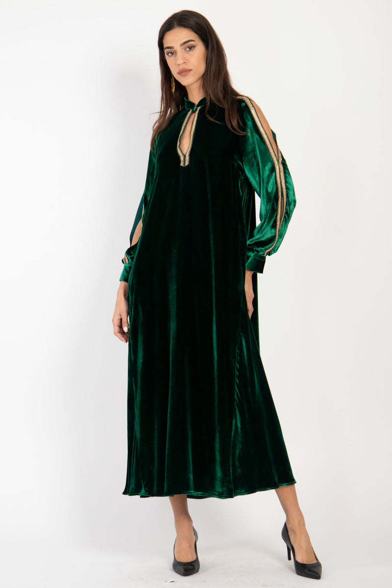 Hilal Silk Velvet Emerald Dress