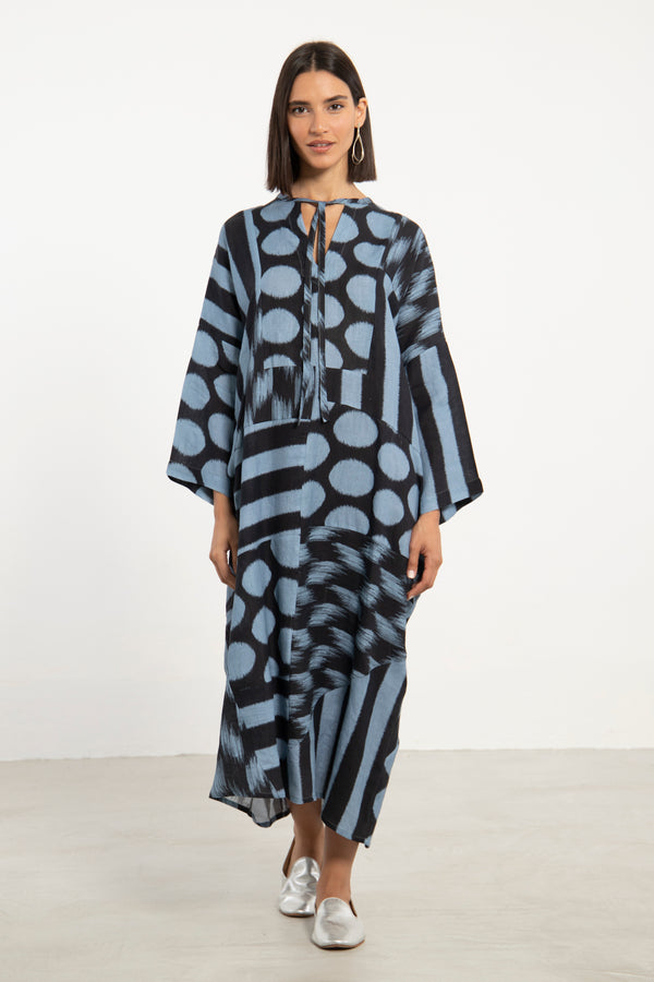 Maram Linen Blue-Black Kaftan