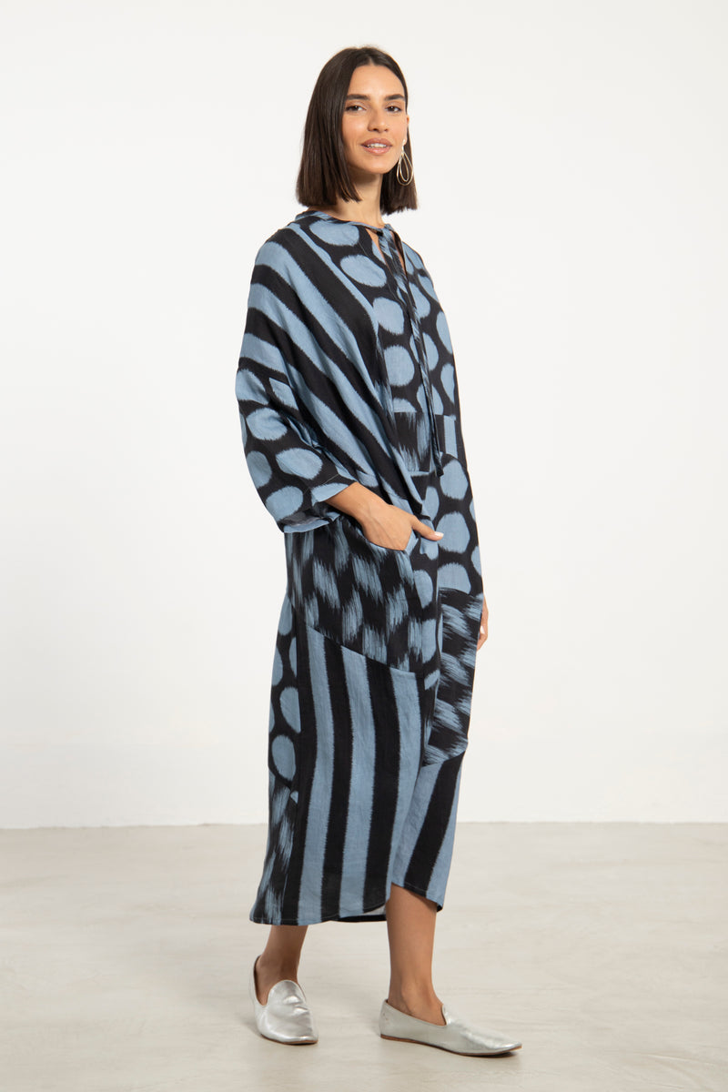 Maram Linen Blue-Black Kaftan