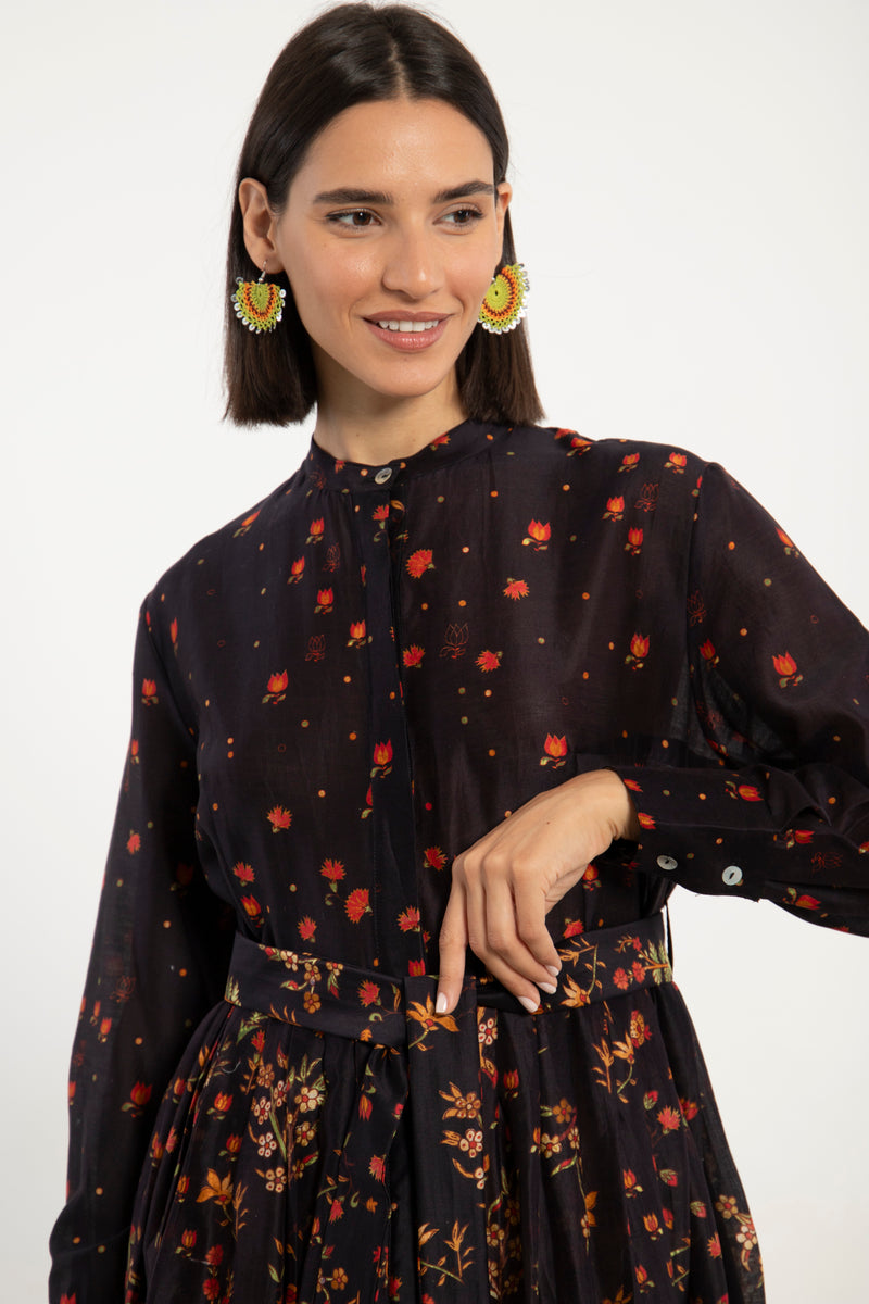 Janna Cotton Silk Floral Dress